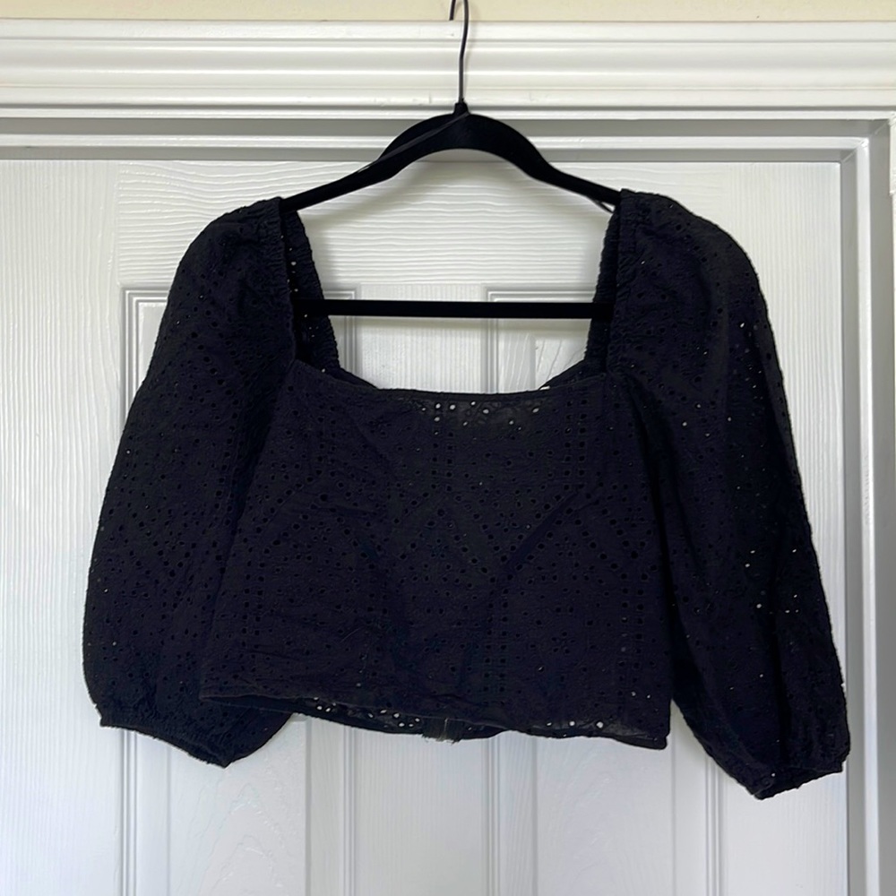Black eyelet blouse